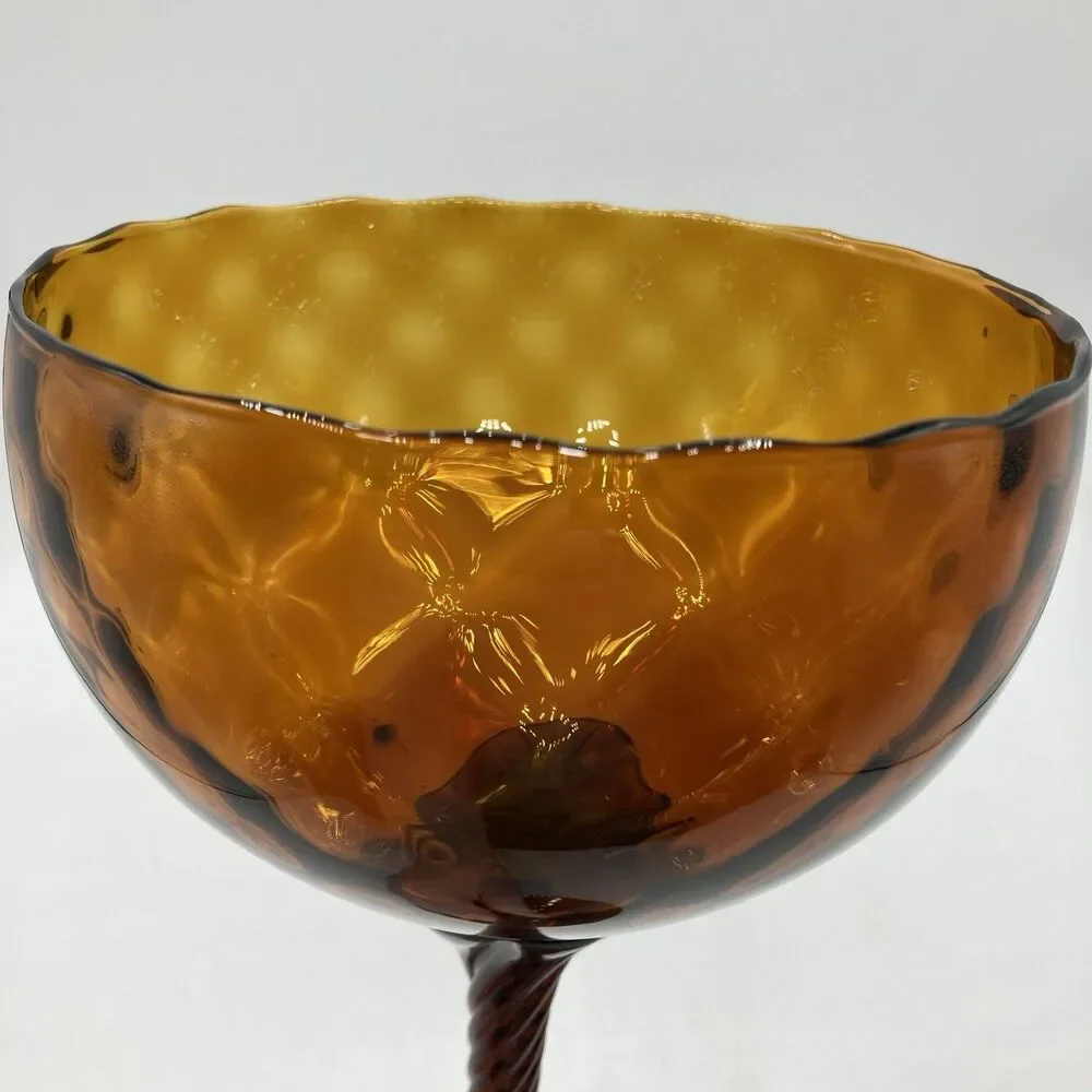 Vintage Empoli Handblown Amber Optic Compote Dish Vase Twisted Stem 11 3/8